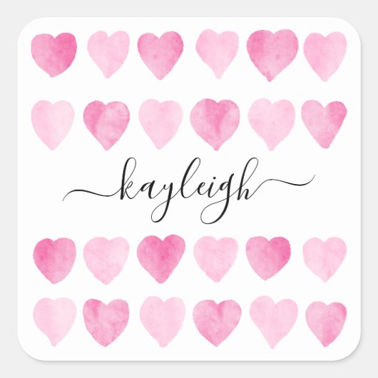 Sticker Carré Coeurs d'aquarelle rose mignonne (Devant)