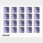 Sticker Carré Coeurs d'argent sur Lavender & Navy Satin (Feuille)