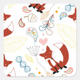 Sticker Carré Coeurs de Fox mignonne tirant à la main en bleu ja