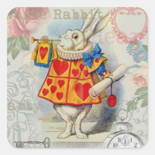 Sticker Carré Coeurs de lapin blanc Alice Classic