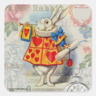 Sticker Carré Coeurs de lapin blanc Alice Classic
