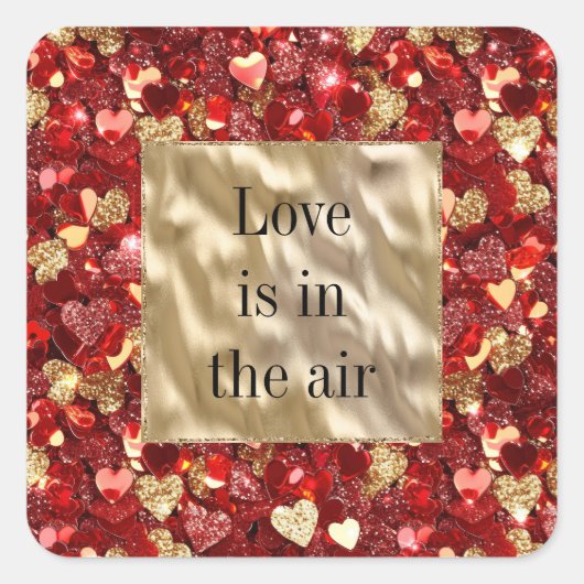 Sticker Carré Coeurs de Parties scintillant Red Gold (Devant)