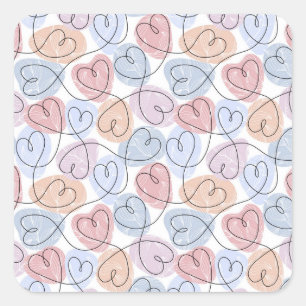 Sticker Carré Cœurs doux : Ligne continue pour la Saint-Valentin