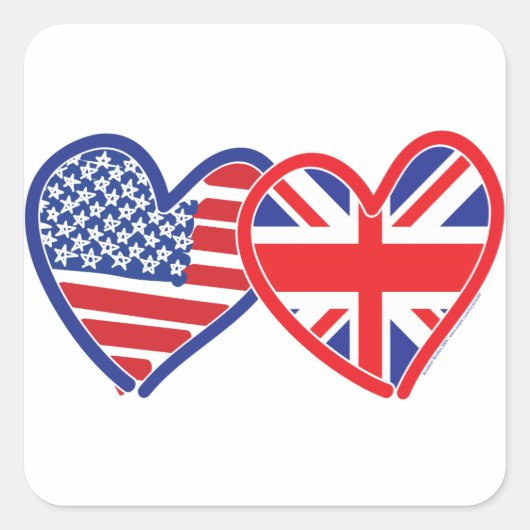 Sticker Carré Coeurs du drapeau américain Union Jack (Devant)