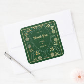 Sticker Carré Coeurs floraux d'or médiéval et Merci d'épée (Enveloppe)