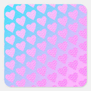 Sticker Carré Cœurs gribouillés rose et bleu pour la Saint-Valen