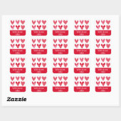 Sticker Carré Coeurs mignons en rouge et rose avec texte (Feuille)