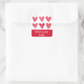 Sticker Carré Coeurs mignons en rouge et rose avec texte (Sac)