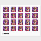 Sticker Carré Coeurs roses chiots (Feuille)