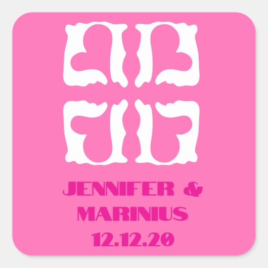 Sticker Carré Cœurs roses et blancs bubble gum (Devant)