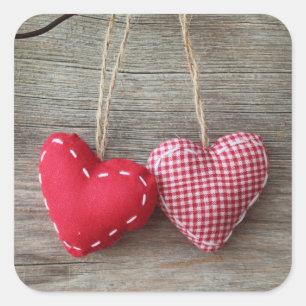 Sticker Carré Coeurs rouges en bois Tableau 2
