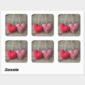 Sticker Carré Coeurs rouges en bois Tableau 2 (Feuille)
