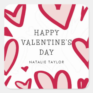 Sticker Carré Coeurs rouges et roses Mignonne Saint-Valentin