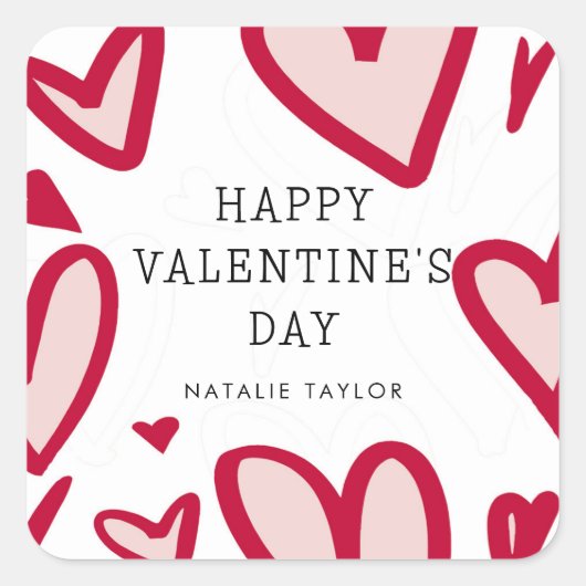 Sticker Carré Coeurs rouges et roses Mignonne Saint-Valentin (Devant)