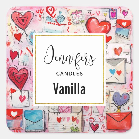 Sticker Carré Coeurs Whimsical et lettres d'amour bougies affair (Devant)