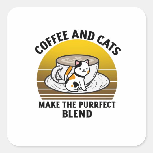 Sticker Carré Coffee and cats make the purrfect blend (Devant)