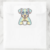Sticker Carré Coffee Dog with Glasses – Cute Whimsical Illustrat (Sac)