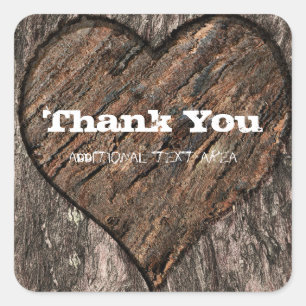 Sticker Carré Coffret Cadeau de Mariage Rustique Écorce de Tronc