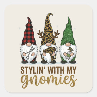 Sticker Carré Coiffeur Noël Stylin Avec Mes Gnomies Salon