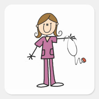 Sticker Carré Coiffure Brown Female Stick Figure Infirmière
