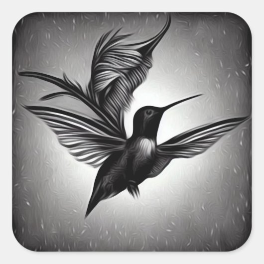 Sticker Carré Colibri peint en noir et blanc (Devant)