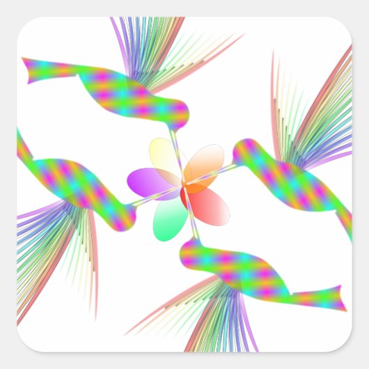Sticker Carré Colibris Arc-En-Ciel Embrasser Une Fleur (Devant)