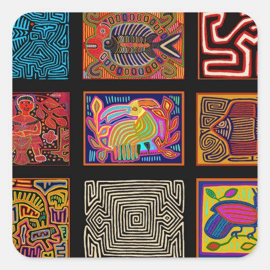 Sticker Carré Collage de Kuna Indian Mola (Devant)