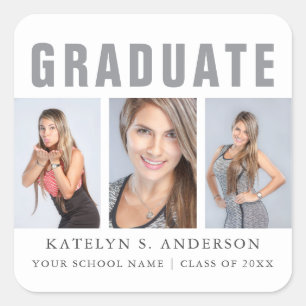 Sticker Carré Collage de photos de diplôme Félicitations White