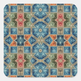 Sticker Carré Collage de timbres-poste fantaisistes pour scrapbo