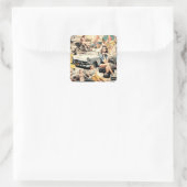 Sticker Carré Collage Des Filles Rétro Des Années 1950 (Sac)