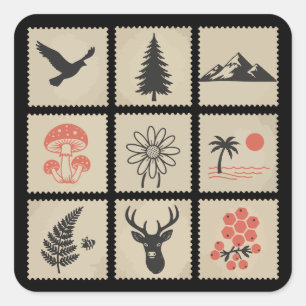 Sticker Carré Collage des timbres de nature