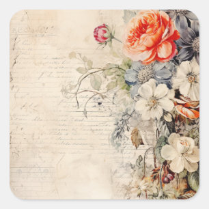 Sticker Carré Collage Fleurs Vintage 1b 1 sur 4