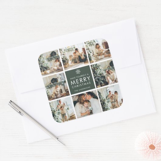 Sticker Carré Collage moderne “Joyeux Noël” Multi Photo (Enveloppe)
