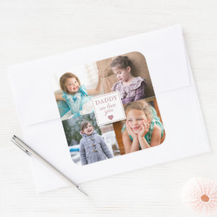 Sticker Carré Collage photo Cœur Rose 4 Enfants