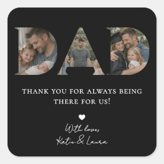 Sticker Carré Collage photo de papa simple en noir Cadeau pour l