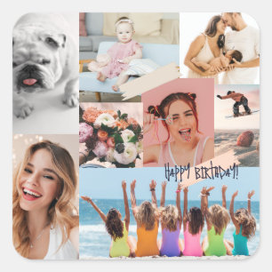 Sticker Carré Collage photo moderne Joyeux anniversaire mignon