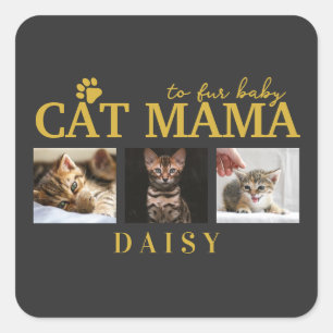 Sticker Carré collage photo personnalisé pour maman de chat bébé