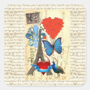Sticker Carré Collage romantique Paris