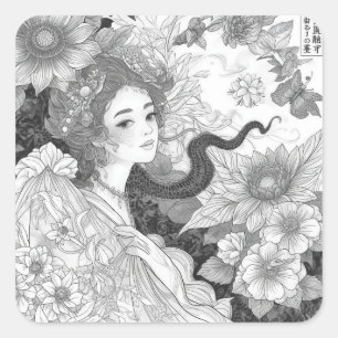 Sticker Carré Collection de contours de peinture noir et blanc