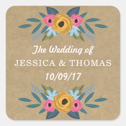 Sticker Carré Collection de Mariages de couronnes florales Kraft (Devant)