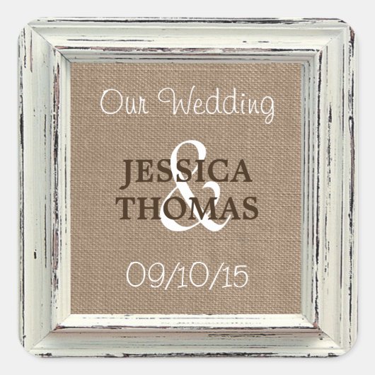 Sticker Carré Collection de Mariages Rustic White Frame & Burlap (Devant)