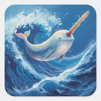 Sticker Carré Collection de peinture magique de licorne de mer a