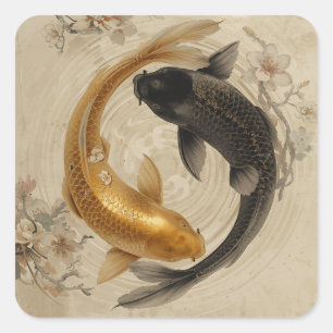 Sticker Carré Collection de peintures de carpes koï japonaises