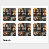 Sticker Carré Collection de sushis sur arrière - plan noir (Feuille)