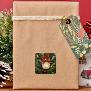 Sticker Carré Collection d'ornements de Noël élégants avec nœud