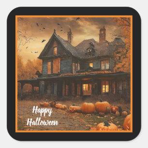 Sticker Carré Collection Halloween Citrouille Maison éffrayante