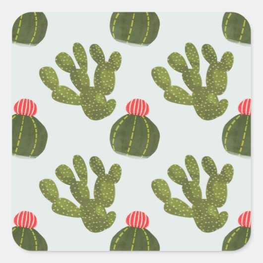 Sticker Carré Collection Llamarama | Motif Cactus mignon (Devant)