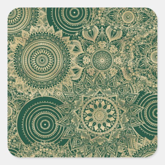 Sticker Carré Collection Mandala Gold Green (Devant)