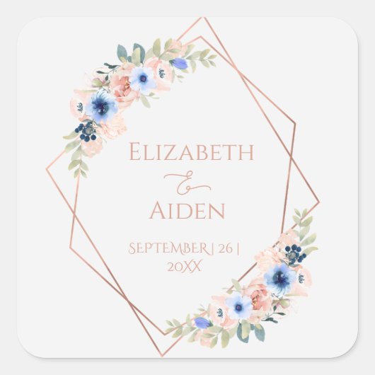Sticker Carré Collection Peach Blue Wedding personnalisable (Devant)