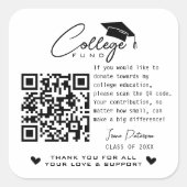 Sticker Carré College Fund Qr Code Black White Graduation Modern (Devant)